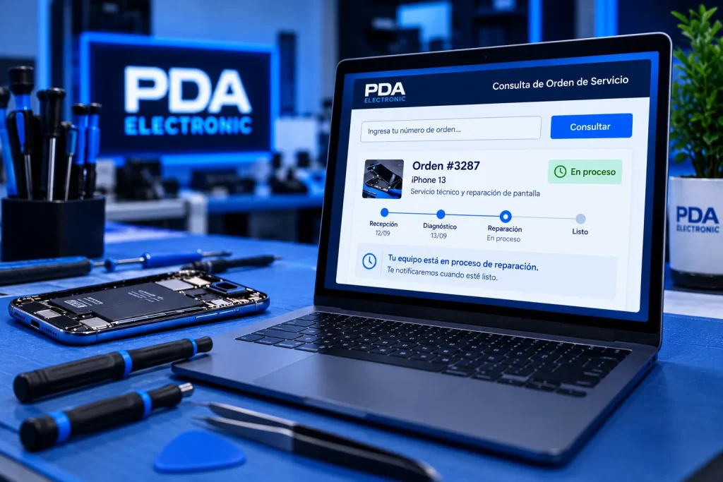 Sistema de consulta del estado de reparación de celulares de PDA Electronic