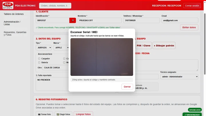 Gestión de órdenes en software para servicio técnico PDA Service Manager