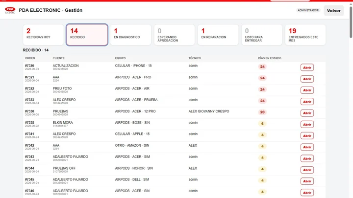 Gestión de órdenes en software para servicio técnico PDA Service Manager